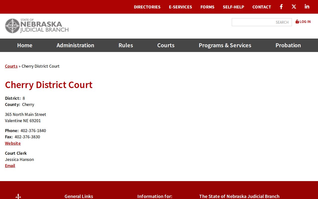 Cherry County civil docket source showing the official Cherry District Court directory