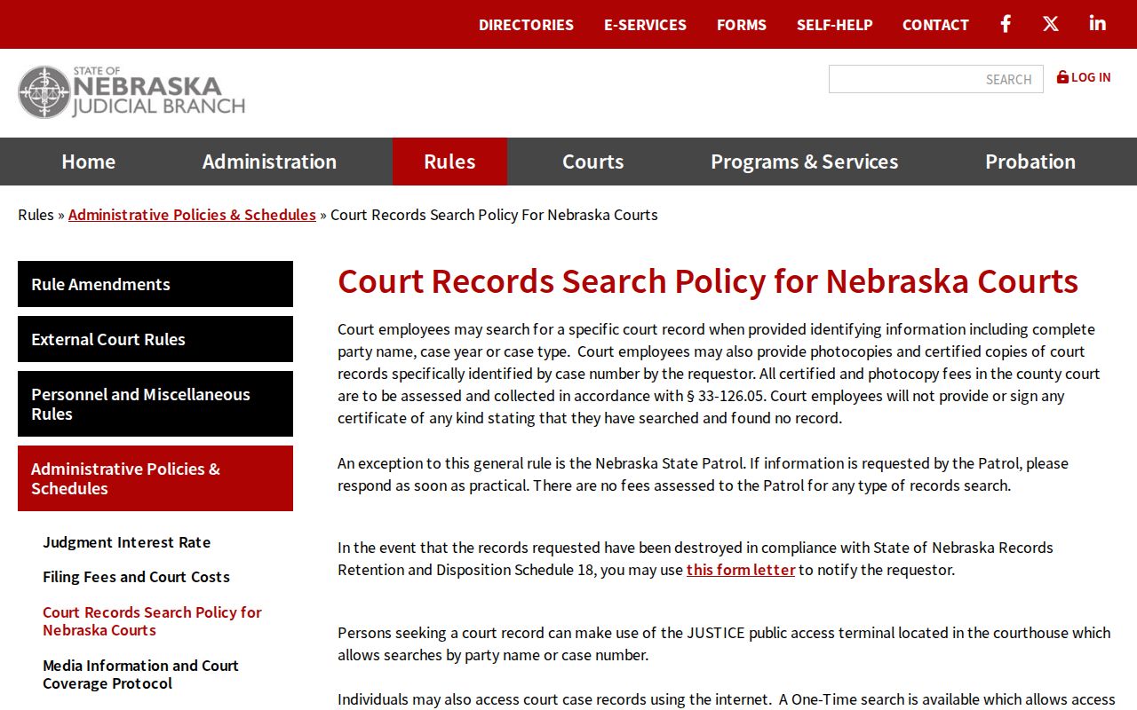 Cherry County court calendar fallback source showing Nebraska courthouse public terminal policy