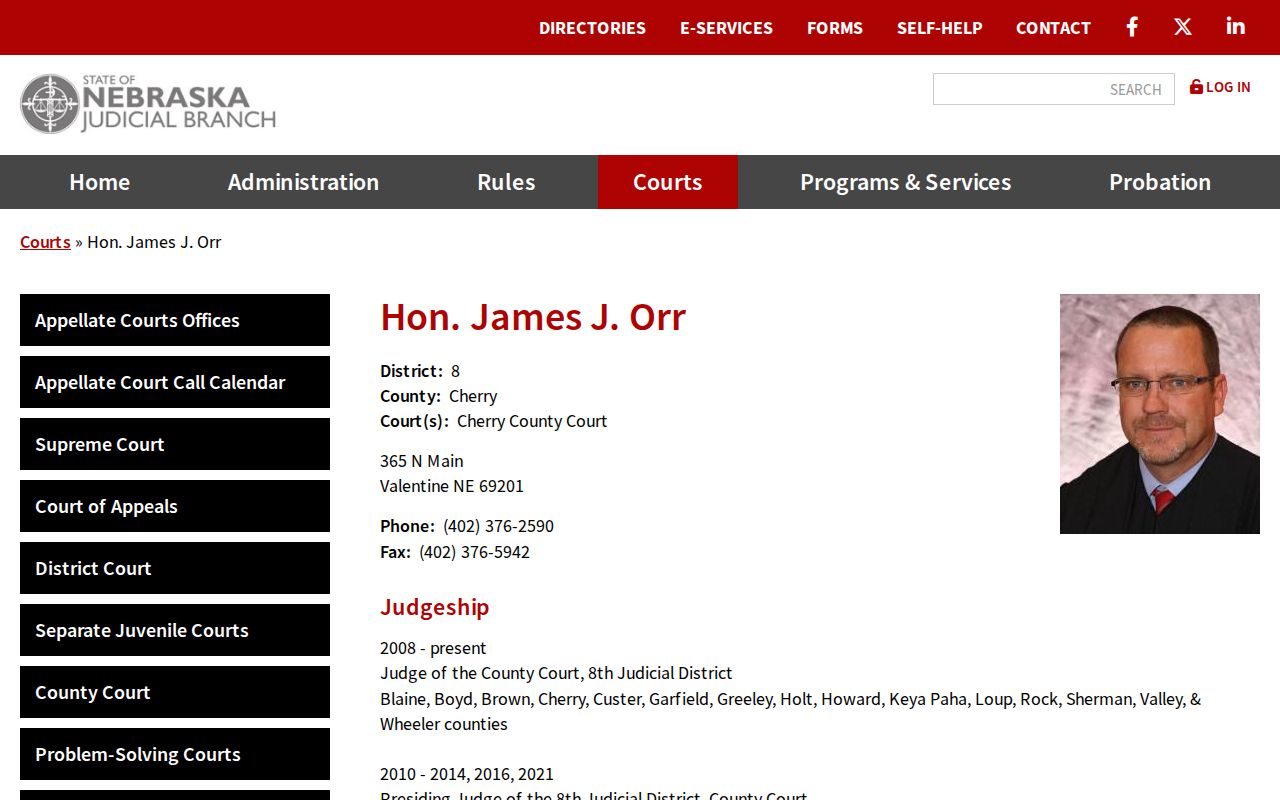 Cherry County criminal docket source showing Judge Orr's official judicial assignment
