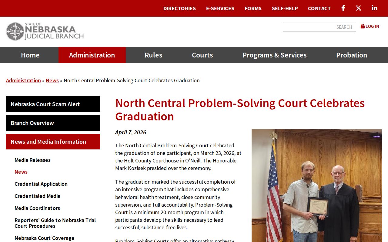 Cherry County criminal docket context from official North Central Problem-Solving Court news