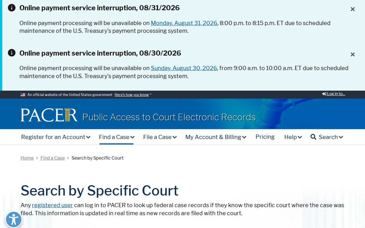 Crookston court docket PACER specific court search source