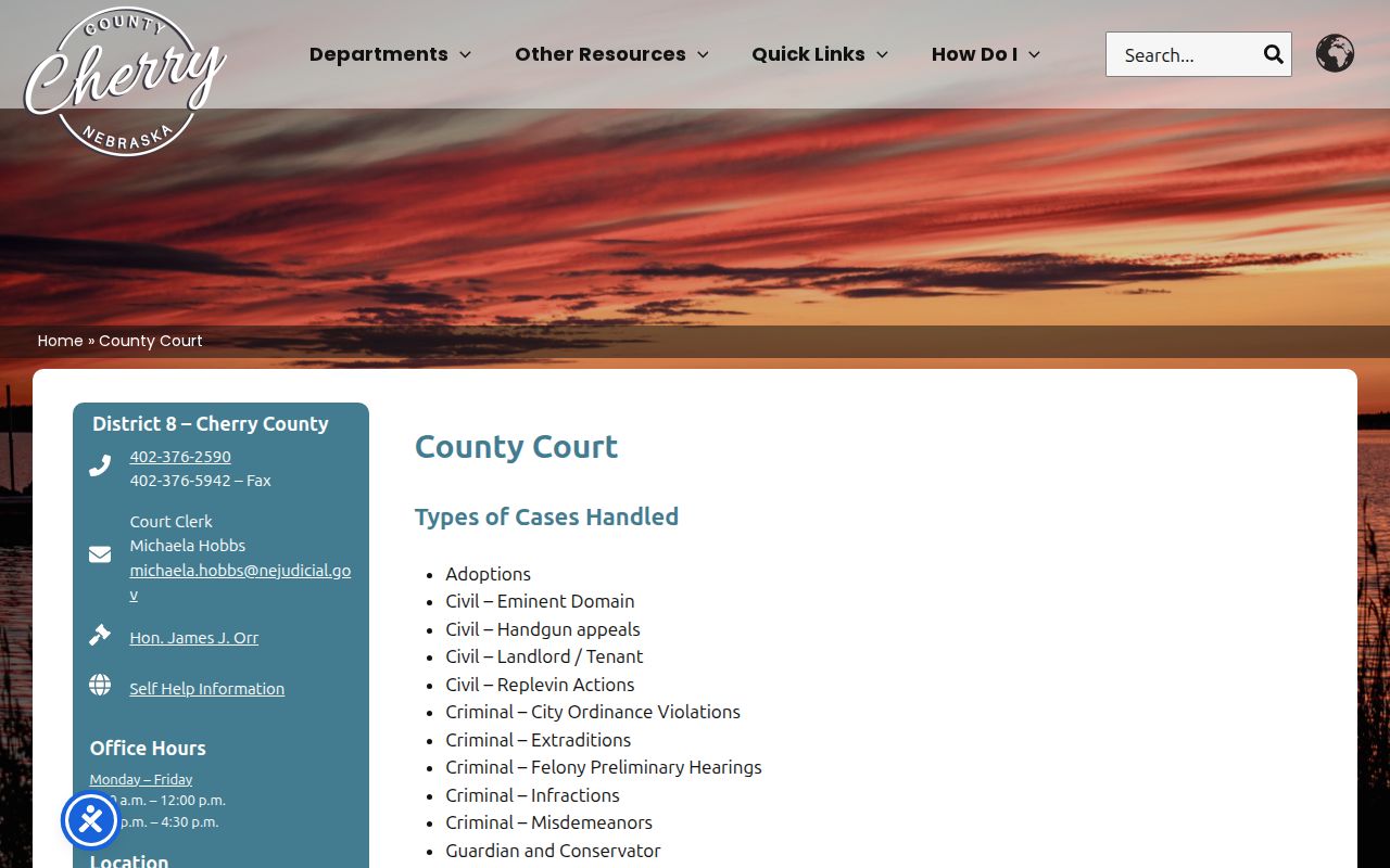 Cherry County court docket County Court clerk source page