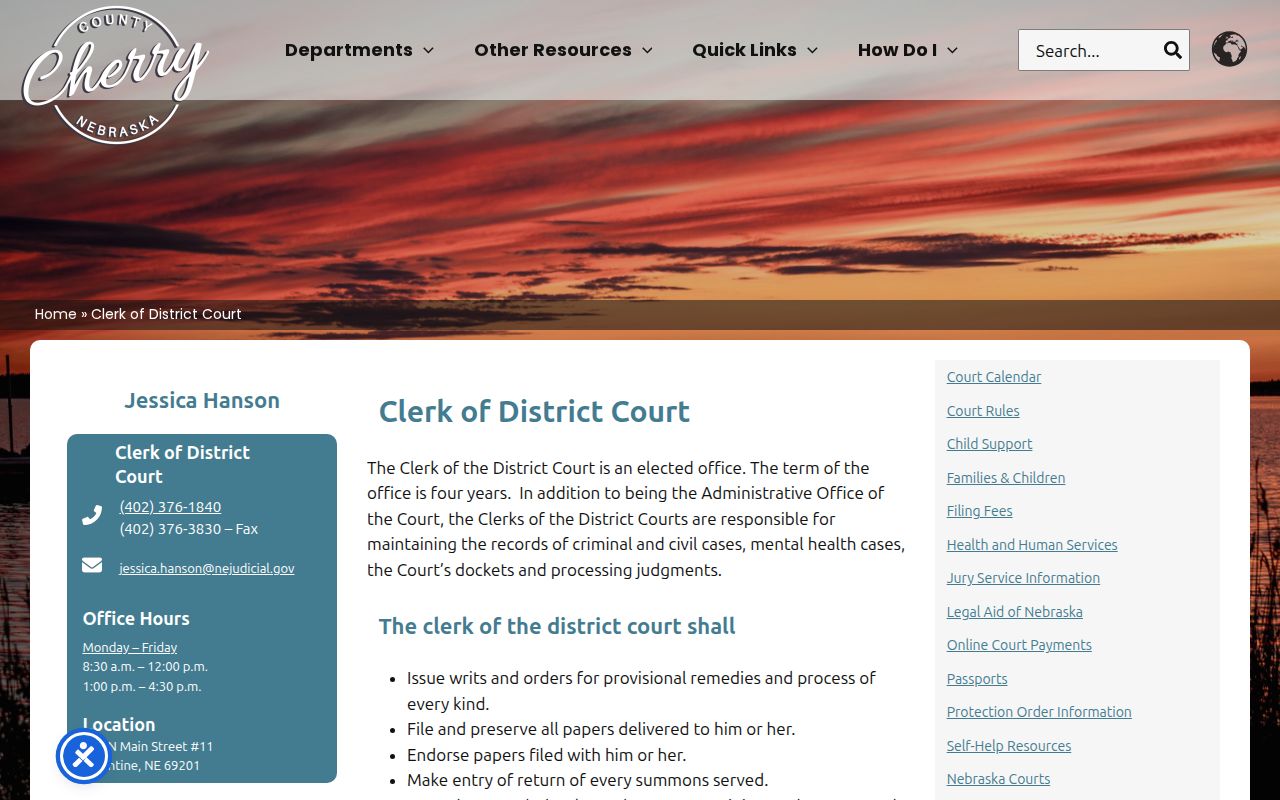 Cherry County court docket District Court clerk source page
