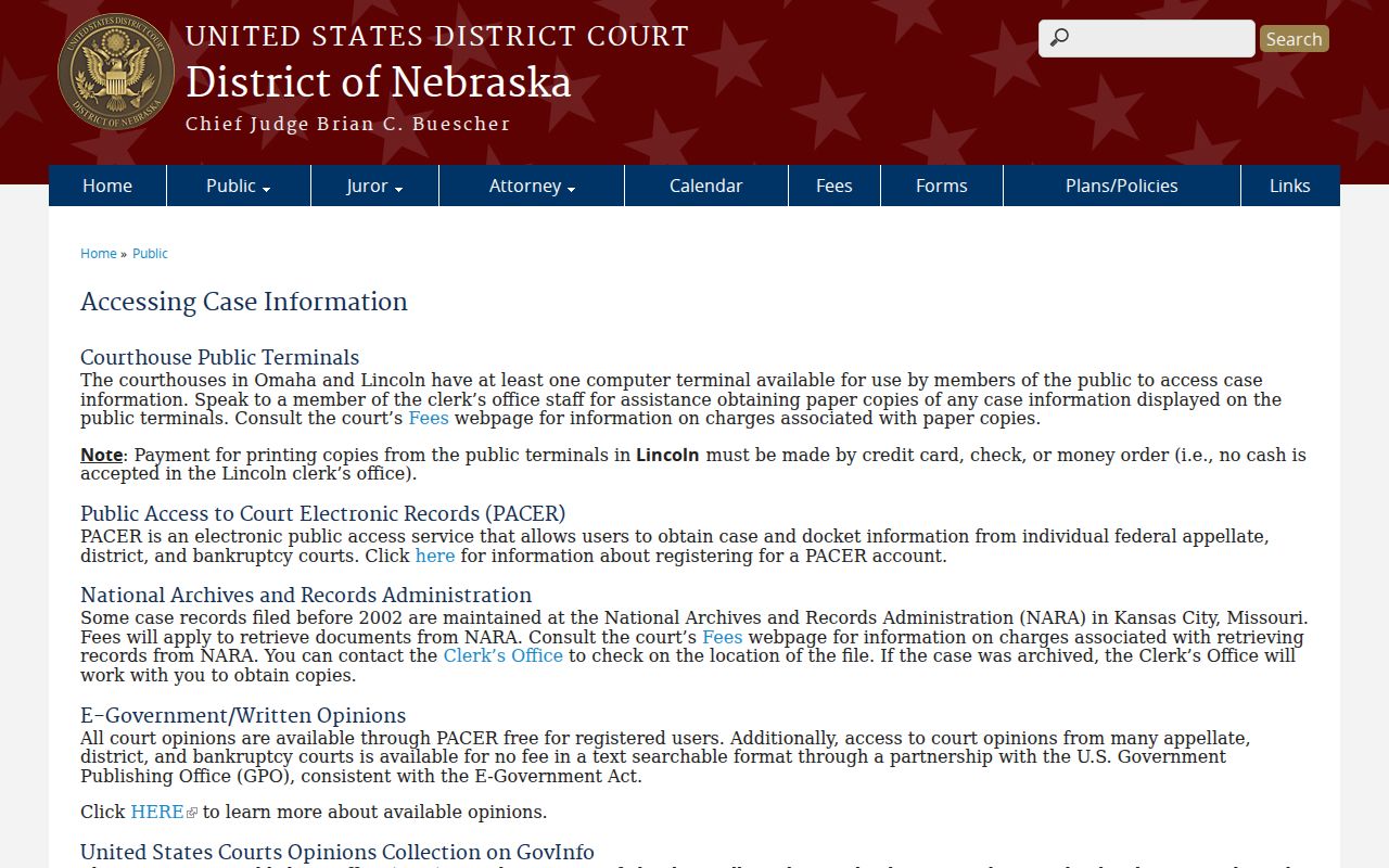 Cherry County court docket federal records access source page