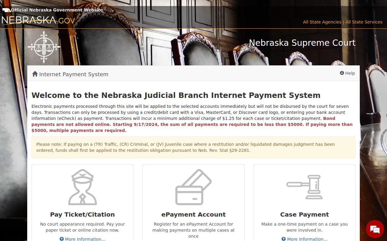 Cherry County traffic court record payment choices in Nebraska ePayment